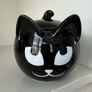Vintage Halloween PARTYLITE Ceramic Black Cat Canister Jar With Lid Container